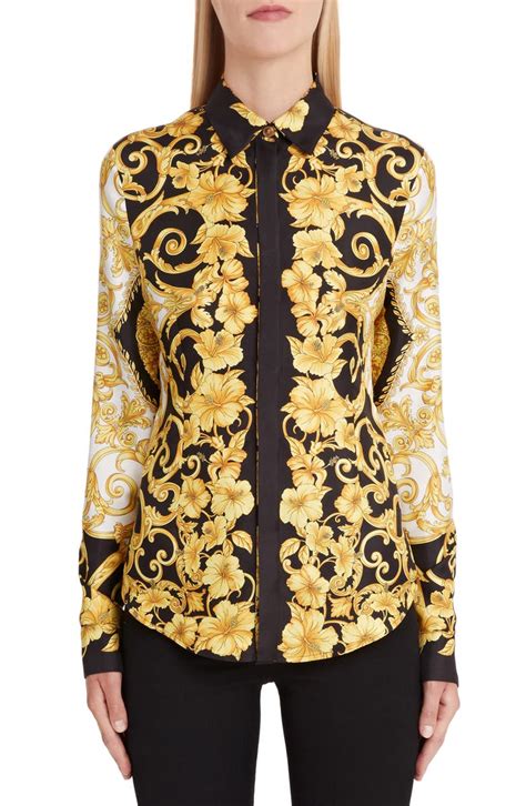 versace graphic print silk blouse|versace silk shirt women's.